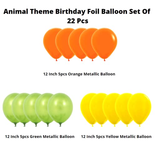Image of Party Decorz Jungle /Safari /Zoo Animal Theme Foil Balloon Set Of 22 Pcs(5pcs Animal Small Foil Balloon+ 2pcs Round Foil Balloon + 15pcs Metallic Balloon)For Kids Safari /Zoo /Jungle Animal Theme Birthday