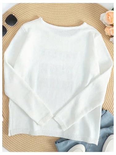 Image of Verdusa Women's Beach Cover Up Sweaters Letter Print Long Sleeve Crochet Crew Neck Knit Sweater Summer Tops