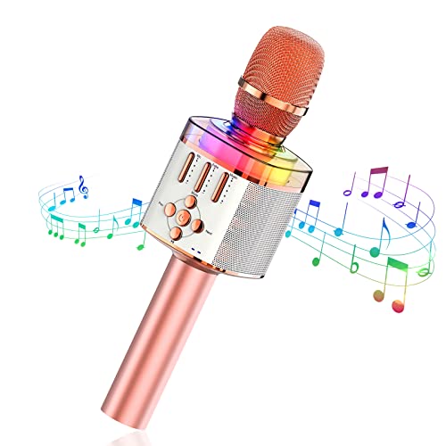 Hoppac Microfono NiñOs,Microfono Karaoke con Luz LED Degradada De Colores,Karaoke Microfono Inalambrico para NiñOs con 4 Cambios De Voz,Microfono NiñA para NiñOs Regalo/Juego/Juguete/Fiesta KTV Cover