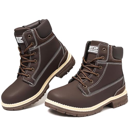 GoodValue Boots For Women Waterproof Ankle Boots Casual Lace Up Hiking Walking Boots Ladies Anti-Slip Outdoor Short Boots Lightweight Low Heel Fall Boots