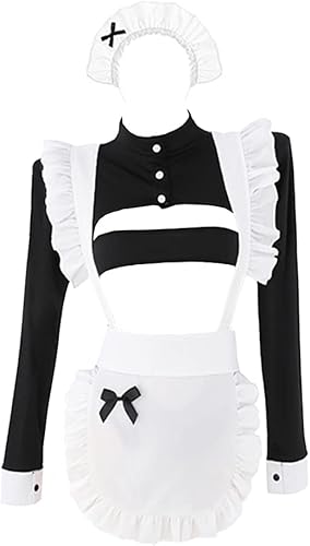 Mobbunny Vestido de sirvienta para cosplay de sirvienta, top de tubo y body con delantal y diadema