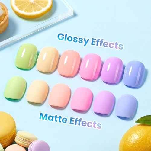 Image of Beetles Pastel Gel Polish Set - Spring Macaron Collection, 6 Colors 15ML Full Size Pastel Bright Colors Gel Polish with Color Swatch, Soak Off UV LED Nails Art Kit for Women