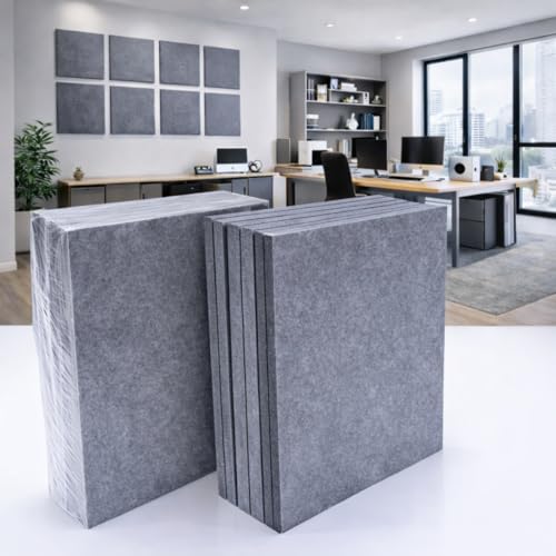 Image of MMT Acoustix Premium Felt Acoustic Panels for Offices, Bedrooms & Studios | Sustainable PET Felt Panels for Echo Reduction & Sound Absorption | 2x2 Ft, 9mm Thick Smoke Exceptional - Pack of 8