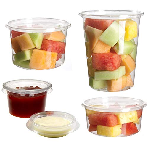 Delipak - 100 x Deli Pots With Lids - Clear Containers Fridge Dishwasher Microwave Food Safe, 2oz, 4oz, 8oz, 12oz, 16oz, 32oz (16oz)