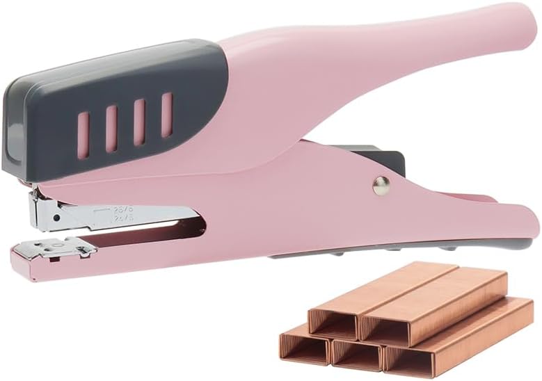 Effortless Plier Stapler & 1000 Rose Gold Staples, Hand