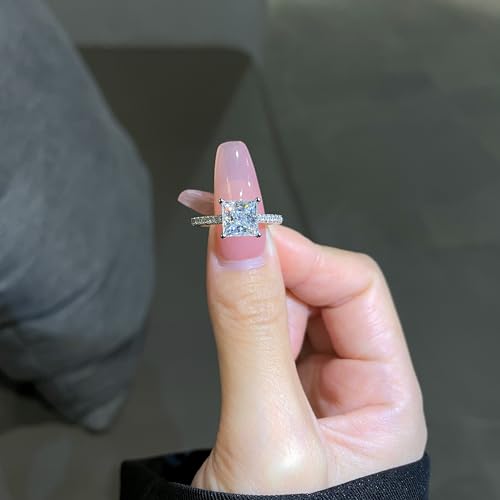 1-2CT Princess Cut Moissanite Engagement Ring,Elegant 18K White Gold Plated 925 Sterling Silver Promise Ring for Women3