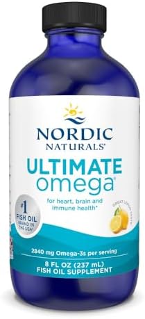 Nordic Naturals Ultimate Omega 3 Fish Oil Liquid | High Potency Omega 3 Fatty Acids Supplement For Men & Women | 2840 Mg EPA & DHA | Promotes Brain & Heart Health | Lemon Flavour 8 Oz