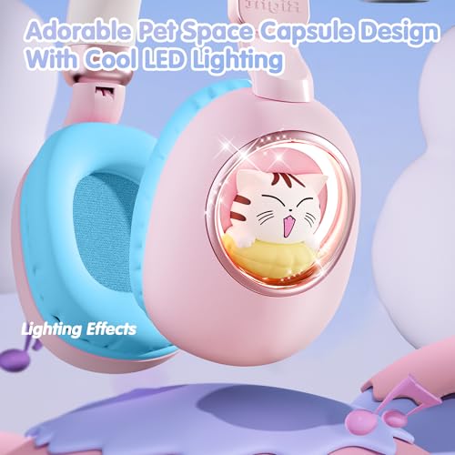 esonstyle Kids Headphones Cat Ear - Bluetooth 5.4 Over-Ear Noise Cancelling Headphones with Microphone LED Lights Up 85dB Safe Volume Limit Wireless or 3.5mm Wired USB C(Pink Blue) — view 2