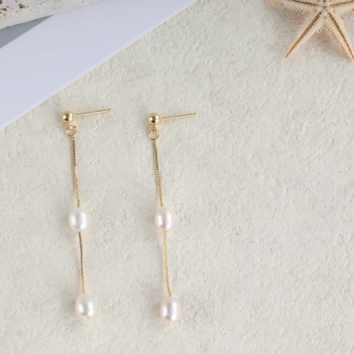 Ewrkbr Pearl Earrings for Women,Dainty 14k Gold Plated Pearl Drop Earrings Cute Gold Pearl Bow Earrings for Women Trendy Gold Pearl Dangle Earrings Charm Gold Jewelry Wedding Earrings for Brides4