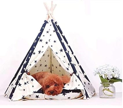24x7 eMall Stars Pet Tent House Canopy Dog & Cat Bed with Cushion- Luxury Dog Tents & Pet Houses with Cushion & Blackboard for Name 60cm X 50cm