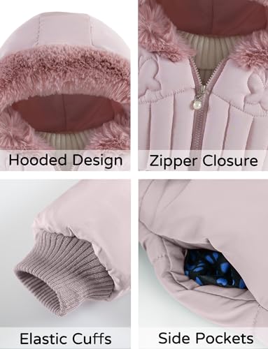 Happy Cherry Kids Girls Winter Fleece Jacket Toddler Fur Hooded Puffer Padded Down Dress Coat Outwear4