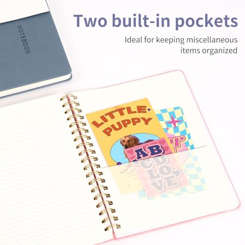 Image of Spiral Notebook - 7.24 inch x 10 inch College Ruled Journal with Inner Pockets and 180 Pages, PU Leather Cover Business Journal, Twin-Wire Binding Notebook Perfect for Office & Home School Supplies Violet