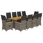 Garten Bistro-Set Polyrattan Akazie Grau 11-teilig