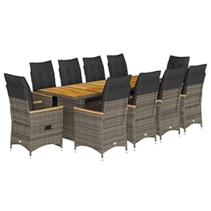 Garten Bistro-Set Polyrattan Akazie Grau 11-teilig