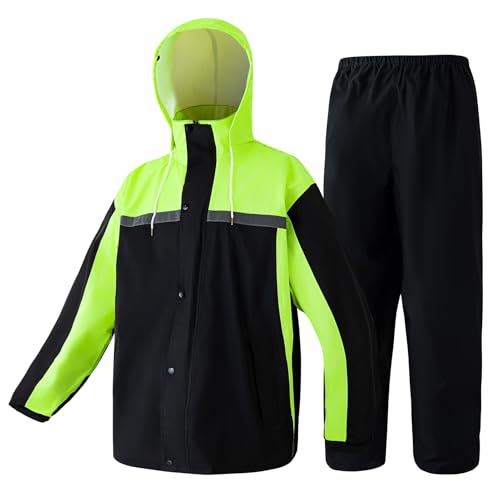 Heyjieyu Traje de lluvia para motocicleta, impermeable, para trabajo, pantalones reflectantes, para hombre, al aire libre, todo deporte, pesca en la granja, Verde, Large