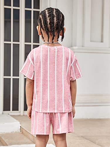 Image of WDIRARA Toddler Boy's 2 Piece Outfit Striped Letter Graphic Print Short Sleeve Tee and Shorts Set