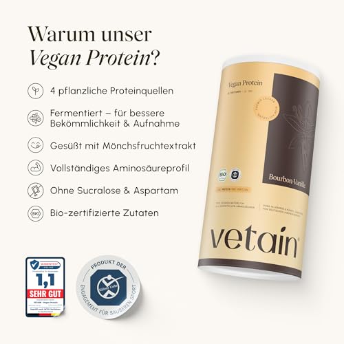 VETAIN Veganes Proteinpulver Vanille - 21g Eiweiß - 100% Bio & fermentiert – Ansicht 3