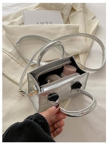 GORGLITTER Women's Small Crossbody Bag Mini Purse Metallic Crocodile Print Double Handle Satchel Shoulder Bag Purse4