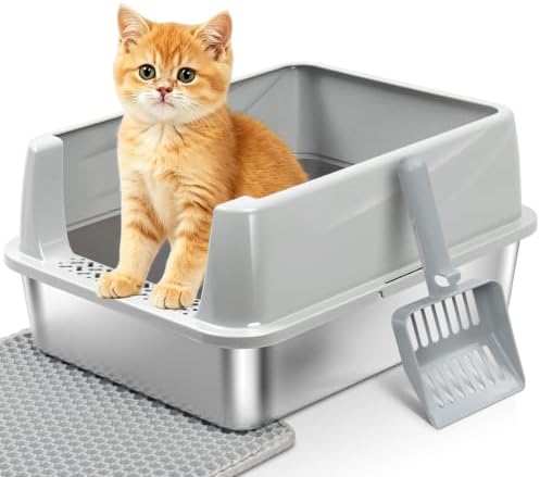 Stainless Steel Litter Box with Lid, Metal Litter Box for Kitten,...