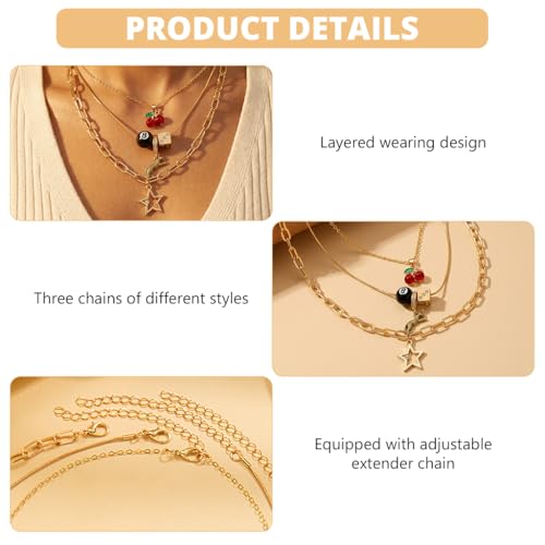 Image of SANNIDHI 3 Piece Y2K Layered Necklace Set for Women, Gold Tone Alloy Multi Layer Stacked Necklace with Cherry Pendant, Trendy Retro Aesthetic Jewelry
