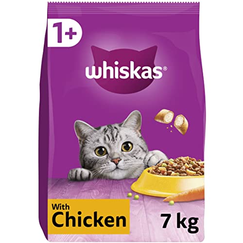 WHISKAS – 1+ Adult Dry Cat Food – 7kg – Biscuits Made with Chicken – Bulk Cat Food Bag