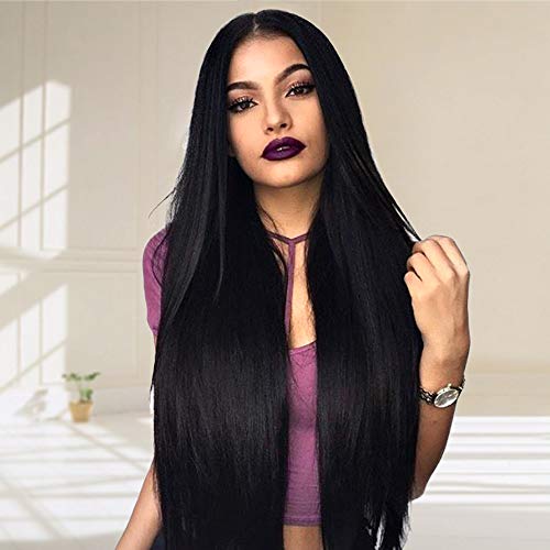 AISI BEAUTY Straight Lace Front Wigs 30 Inch Synthetic Middle Part Long Wig for Women Heat Resistant Long Straight Black Lace Front Wig