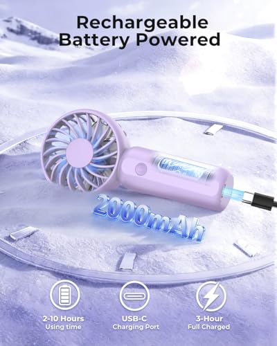 Image of ARCTICOOL Portable Mini Fan - Rechargeable Hand Fan with 3 Adjustable Speeds, 2000mAh Battery, Lightweight Design, Low Noise, and Easy Portability for Indoor and Outdoor Use (Purple)
