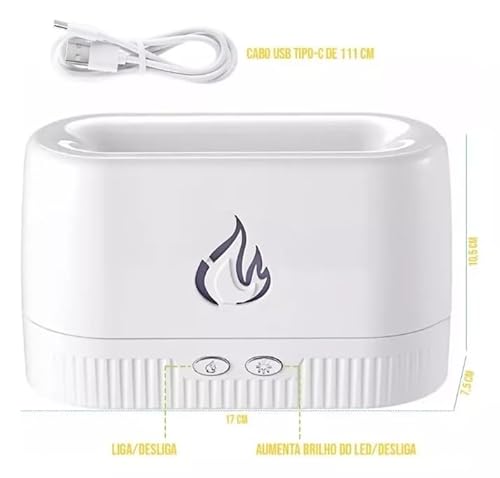 Difusor Umidificador de Ar para Aromaterapia Óleo Essencial - Com Luz Efeito de Fogo/Chamas 230ML (P