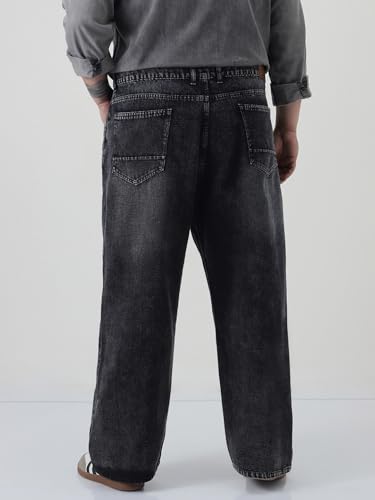 Image of Urbano Plus Men's Loose Baggy Fit Heavy Washed Jeans Non-Stretchable