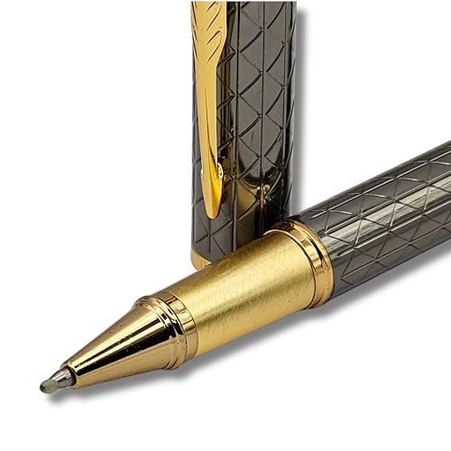 Image of Venti Gold Trim Roller Ball Pen| Black Body Color | Ink Color - Black | Novel Gifts For Professionals | Premium Pens For Personal & Professional Use | Return Gift | (116, RollerBall Pen)