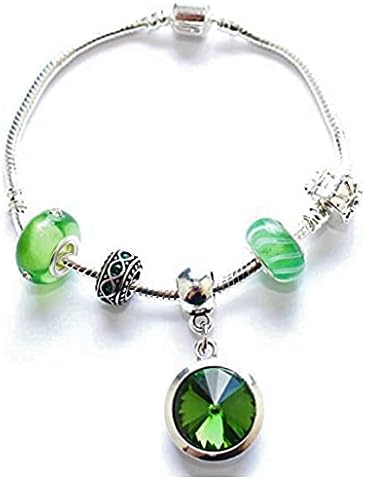 Teenager/Women 'May Birthstone' Silver Plated Charm Bead Bracelet.