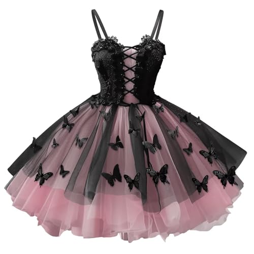 Mauuwy Gothic DAMA Dresses for Teens Black Tulle Short Prom Dress 3D Butterfly Homecoming Dresses for Girls4