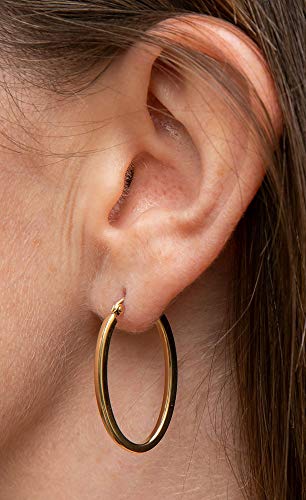 14K Gold Oval Hoop Earrings, 1.2 In (31Mm) (2Mm Tube) (Yellow Gold) #TOP1