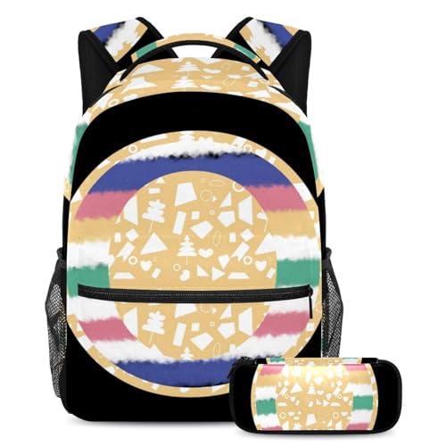 Sac à dos d'école à motif géométrique grand volume avec trousse assortie