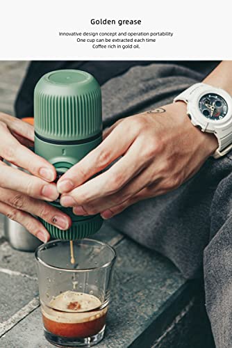 Tragbare Kaffeemaschine, Barista-Kaffeemaschine, Kapselmaschine, Handdruck, Kaffeepulver, Brühbecher für draußen, Büro (Blau 2 in einem) – Bild 5