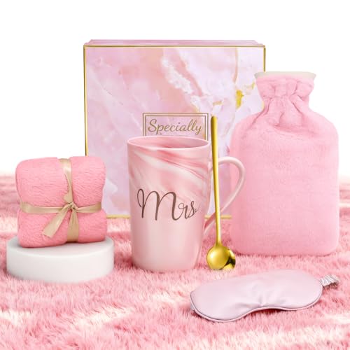 Wärmflasche Geschenkset, Wärmflasche mit Bezug und Tasse, Löffel, Handtuch und Augenmaske, Geschenke für Frauen, Geschenke zum Valentinstag(Rosa)