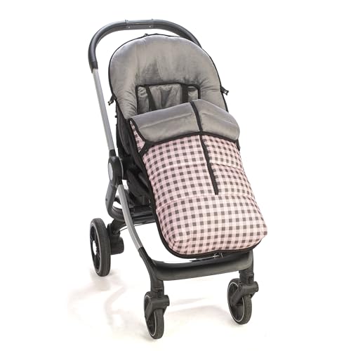 Sacco in pile per passeggino universale, per passeggino invernale, rimovibile, impermeabile e traspirante (Vichy Rosa)