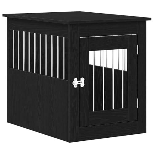 Teenpull Caja para perros muebles de roble negro 55 x 75 x 65 cm de material de madera y acero con puerta con cerradura, ventilada, resistente para interior y exterior, compacto, ahorra espacio