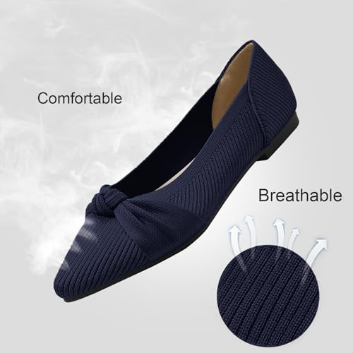 Image of TINGRISE Women's Flats Shoes Comfortable Dressy Pointed Toe Knit Washable Ballet Flat