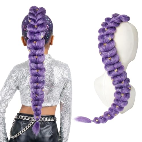 SEIKEA Purple Braiding Hair Ponytail 30 Extra Long Purple Hair Extensions for Cosplay Costume Crazy Hair Day Ready-to-Wear Pre-Braided Ponytail Lightweight Kid-Friendly Synthetic Braids Hair