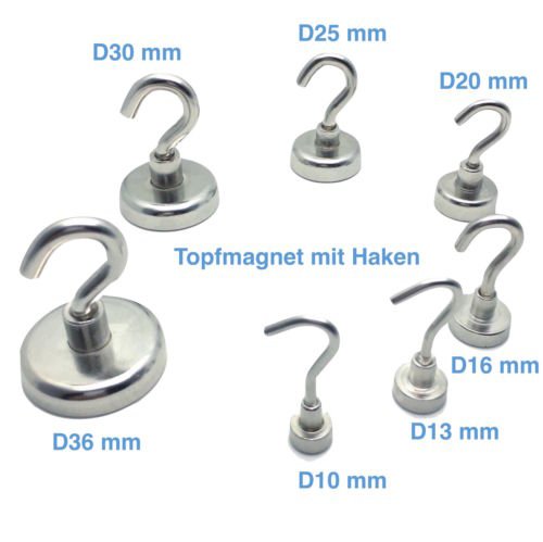 Magnosphere 5 x Gancho magnético Ø 36 mm Imán ultra Potente con Gancho de Neodimio - soporta 41 kg - 5 piezas - Ganchos magnéticos súper fuertes