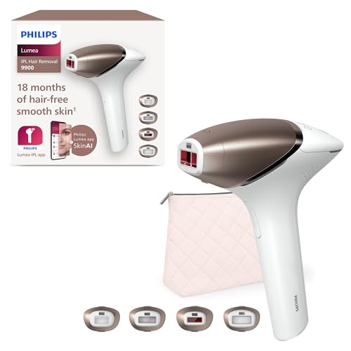 Philips Lumea 9900 Series, IPL Hair Removal Device, Laser Hair Removal Alternative, SenseIQ and SkinAI Technology, 4 Attachments for Body, Face, Bikini and Underarms, Corded & Cordless Use, BRI951/01