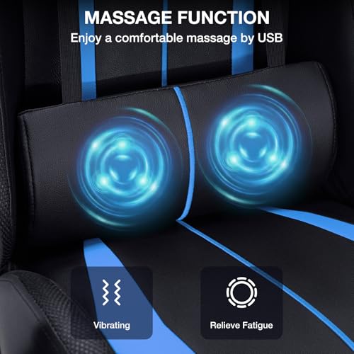 Image of HOFFREE Gaming Chair with LED RGB Lights with Massage and Footrest Ergonomic Computer Chair High Back Video Game Chair with Adjustable Lumbar Support Linkage Armrest Blue and Black