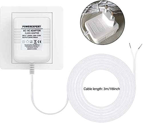 Türklingel Transformatoren 24 V/500mA, White AC Netzteil Transformatorkabel, Smart Home Zubehör kompatibel mit Ring Video-Türklingel (3m)
