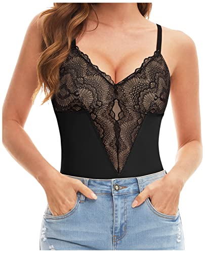 Fomely Lace Bodysuit For Women Shapewear Bodysuit Women's V-Neck Tummy Control Shapewear One Piece Thong Shapewear #TOP2
