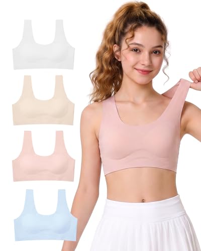 DRMYDRM Seamless Girls Training Bras for Teens 10-16 Wireless Sports Bra with Removable Ultra-Thin Breathable Pads