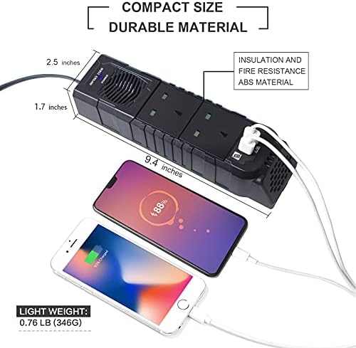 BYGD 150W Car Power Inverter DC 12V to 230V AC Converter with 2 UK Charger Outlets and Dual USB Ports Cigarette Lighter Socket Adapter