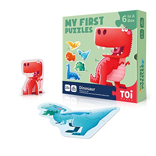 Image of Toi 6 Packs Large Piece Toddler Jigsaw Puzzles for Kids Aged 2.5+, Animal Shaped Floor Puzzles for Beginner, Preschool Learning Game for Boys Girls, Dinosaur | My First Puzzle, Animal Shaped Floor Puzzles for Beginner, Preschool Learning Game, Educational Activity for Boys Girls Gift