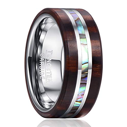 [Nuncad(ヌンカド)] 指輪 メンズ タングステン 男女兼用 アレルギーフリー シンプル 貝殻 シェル コアウッド 綺麗 耐久性 木製 幅:8mm 19号
