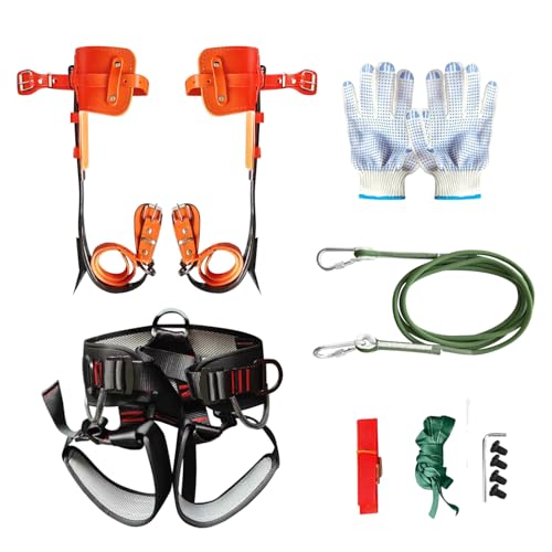 Zupixfer Tree Climbing Gear, 1 Pair of Alloy Steel Tree Climbing Spikes, Tree Climbing Gear with Cowhide Leather Leg Straps and Non-Slip Climbing Spikes, Suitable for Felling and Picking.